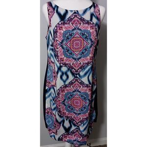 Vince Camuto Vibrant Pink and Blue Geometric Midi Dress